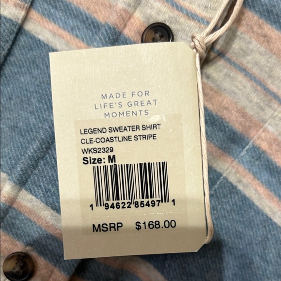 Faherty Casual Blue and Tan Striped Shirt - Picture 3 of 4